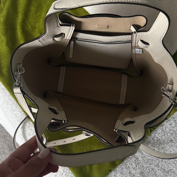 TORY BURCH Small Romy Tote Light Cream Leather Bag Handbag Silver Accents - Picture 4 of 16